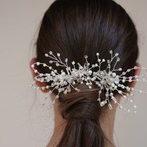 Floral Hair Clip for Bridal Hair Piece for Bride Crystal Wedding Head Piece White