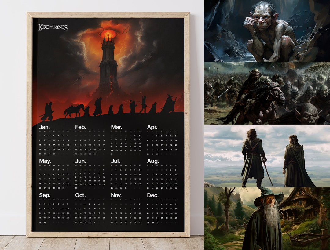 Lord of the Rings Wall Calendar 2024 LOTR Minimal Christmas Etsy