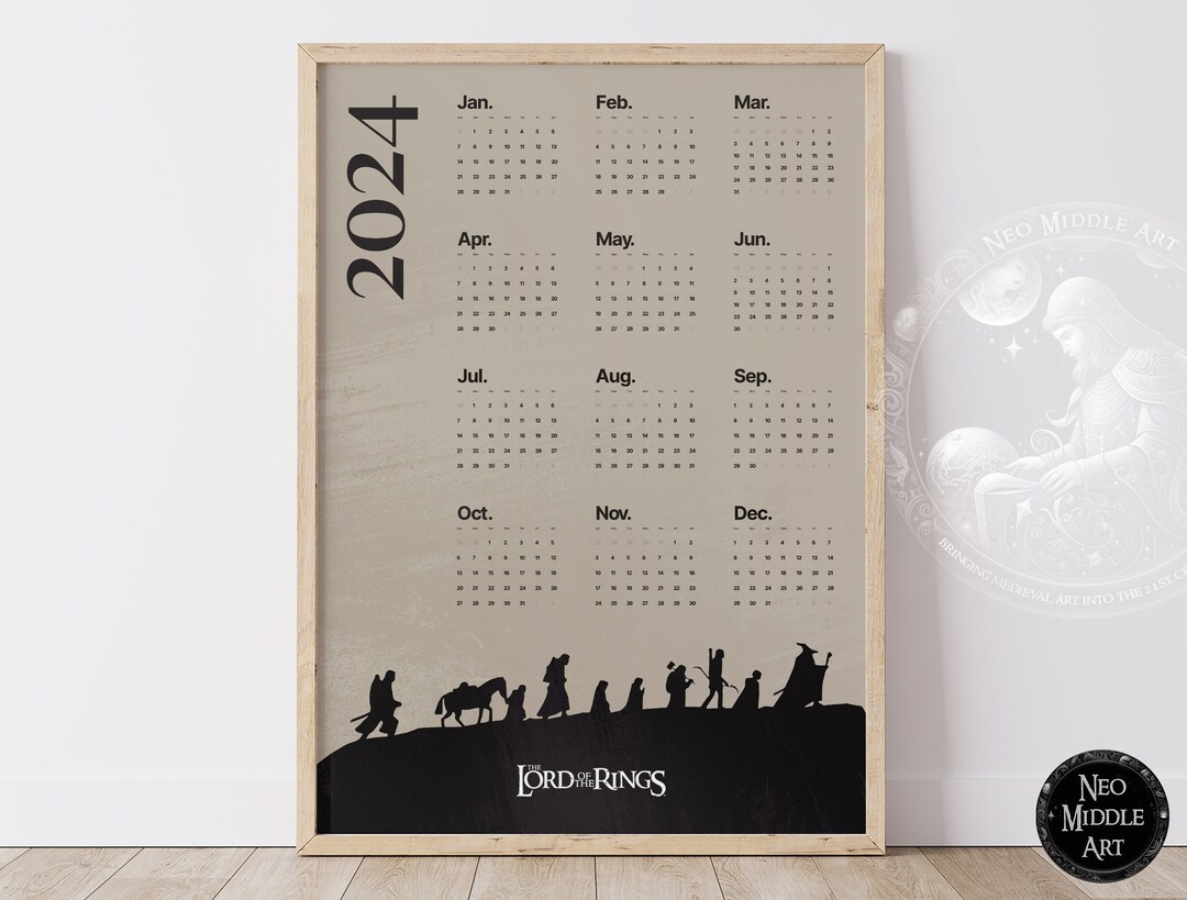 Lord of the Rings Wall Calendar 2024 LOTR Minimal Christmas Etsy
