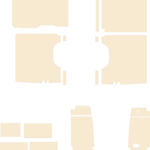 Puede incluir: Un juego de alfombrillas de suelo beige para un vehículo. El juego incluye una alfombrilla grande para la zona del pasajero delantero y del conductor, dos alfombrillas más pequeñas para los asientos traseros y una alfombrilla más pequeña para la zona de carga.