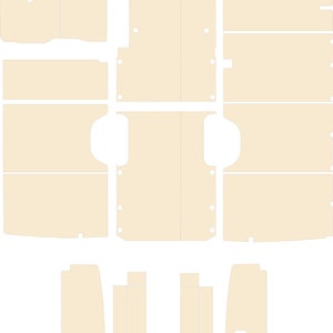 Puede incluir: Un juego de alfombrillas de coche beige con recortes para los pedales y los asientos. Las alfombrillas están hechas de un material duradero y están diseñadas para proteger el interior del coche de la suciedad y el desgaste.