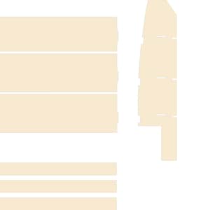 May include: A collection of beige-colored wooden planks and panels, arranged in various configurations. The image shows several rectangular pieces, some with horizontal lines, suggesting a design for furniture or construction.