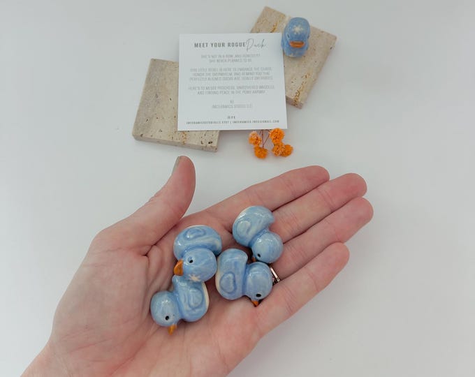 Handmade Ceramic Blue Snowflake Duck Figurine | Collectible Pottery