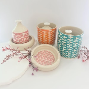 Retro Ceramic Waterbell & Container Set | Self-Watering Plant Tool | Mid-Century Modern Design | Unique Planter Accessory