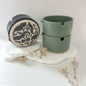 Tigela de cerâmica artesanal para cereais com bico e descanso para colher - Boho Kitchenware