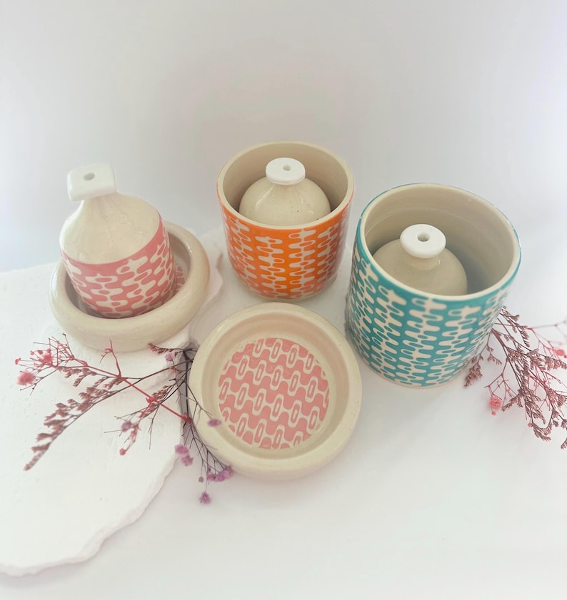 Retro Ceramic Waterbell & Container Set | Self-Watering Plant Tool | Mid-Century Modern Design | Unique Planter Accessory image 2