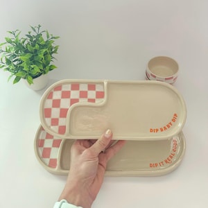 Handmade Ceramic Dip Tray & Bowl Set | Modern Stoneware Serving Set | Unique Appetizer Platter | Functional Pottery for Entertaining