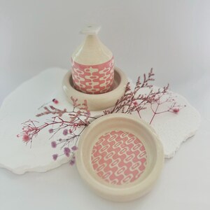 Retro Ceramic Waterbell & Container Set | Self-Watering Plant Tool | Mid-Century Modern Design | Unique Planter Accessory Pink Coaster