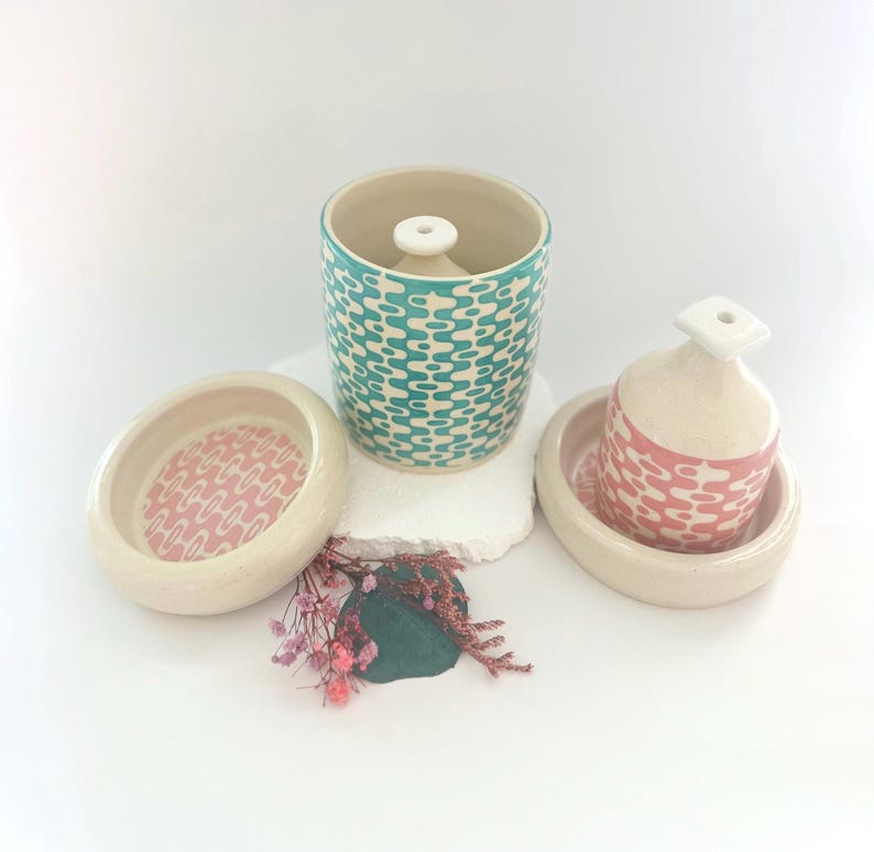 Retro Ceramic Waterbell & Container Set | Self-Watering Plant Tool | Mid-Century Modern Design | Unique Planter Accessory image 5