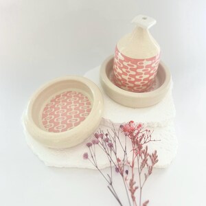 Retro Ceramic Waterbell & Container Set | Self-Watering Plant Tool | Mid-Century Modern Design | Unique Planter Accessory Pink WaterBell