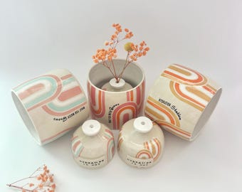 Retro Keramik Waterglocke & Behälter Set | Selbstbewässerndes Pflanzenwerkzeug | Mid-Century Modern Design | Einzigartiges Blumentopf-Accessoire