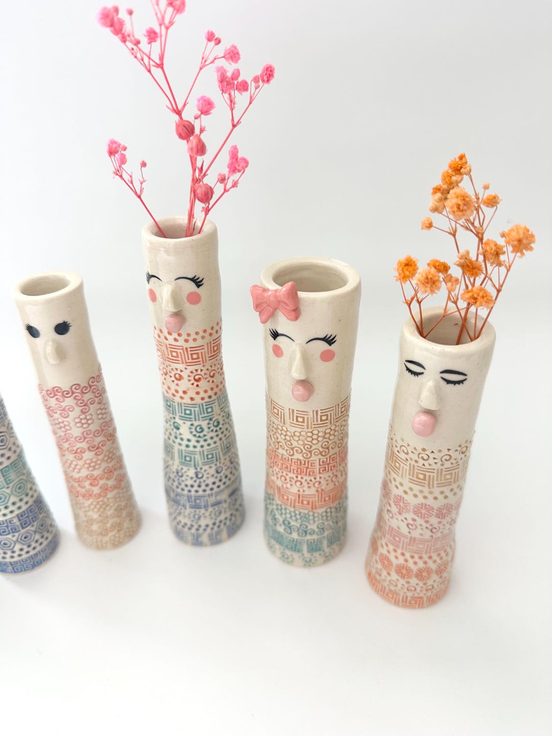 Handmade Colorful Face Bud Vase Ceramic Lady Vase Funky Woman Planter ...
