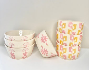 Handmade Bird Lover’s Bowl Set | Mid-Century Modern | Scandinavian Style | Pink Kitchenware | Handmade Bowls | Ceramic Bowl Set | Serveware
