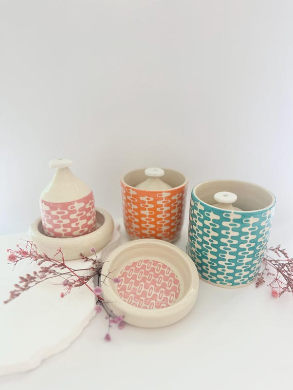 Retro Ceramic Waterbell & Container Set | Self-Watering Plant Tool | Mid-Century Modern Design | Unique Planter Accessory