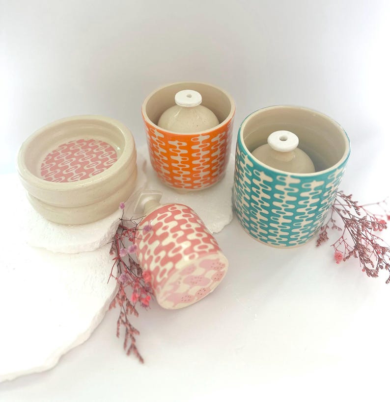 Retro Ceramic Waterbell & Container Set | Self-Watering Plant Tool | Mid-Century Modern Design | Unique Planter Accessory image 4