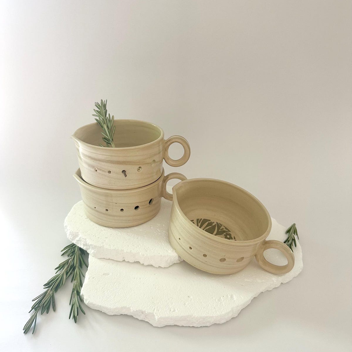 GREEN Marble Ceramic Herb Stripper Bowl: Handmade Pottery Kitchen Tool - Etsy