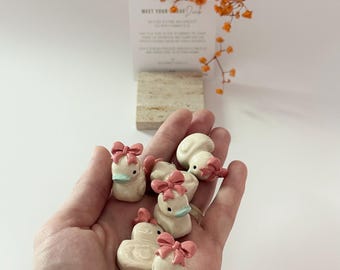 Handmade Ceramic Duck Figurine with Pink Bow: Desk Decor