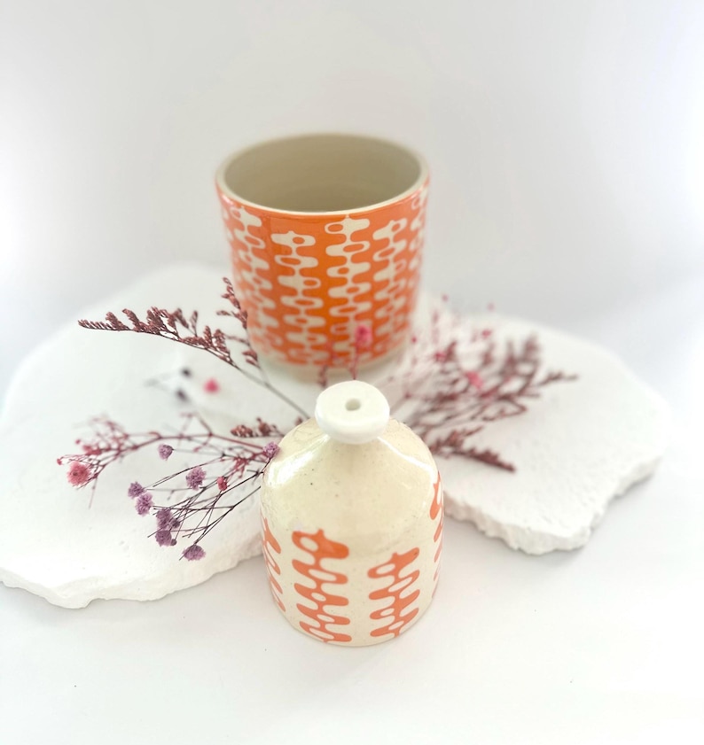Retro Ceramic Waterbell & Container Set | Self-Watering Plant Tool | Mid-Century Modern Design | Unique Planter Accessory image 7
