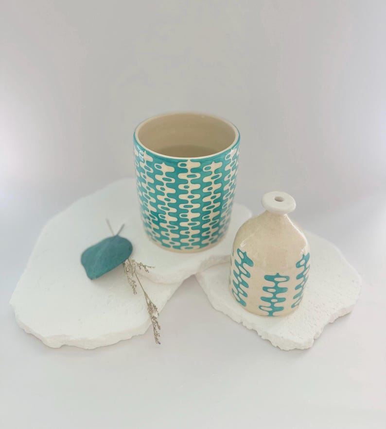 Retro Ceramic Waterbell & Container Set | Self-Watering Plant Tool | Mid-Century Modern Design | Unique Planter Accessory image 8