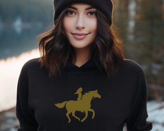 Pferd Hoodie, Frauen Pferd Kapuzen-Sweatshirt. Goldenes Pferd Kapuzen-Sweatshirt. Reitbekleidung Mädchen, Reit Sweatshirt Pferd Sweatshirt