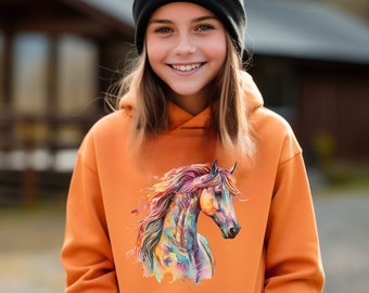 Felpa con cappuccio per ragazze con cavallo. Felpa con cappuccio per ragazze, felpe per cavalli per ragazze, abbigliamento per equitazione per ragazze, felpa con cappuccio invernale equestre colorata per cavalli