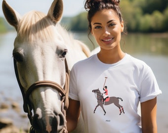 Reit-T-Shirt mit Polo-Pferd-Design. Reiter Reiten T-Shirt. Reiten T-Shirt Frauen Reitbekleidung T-Shirt Pferde Polo-T-Shirt Frauen