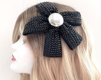 FN39 Elegant Lolita Black Shiny Big Floral Hair Clip Fascinator Gift Great for Party & Prom