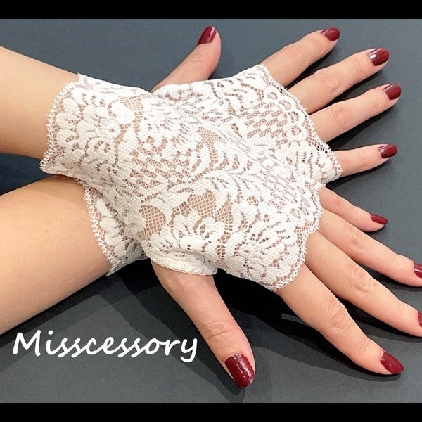 WT17 Elegant Lolita Gothic Stylish Costume Wedding White Floral Lace Victorian Sexy Fingerless Gloves / Arm Warmers