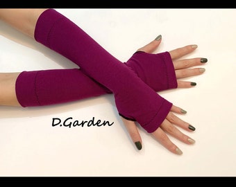 Long Thin Solid Purple Knitted Cut and Sewn Soft Fingerless Arm Warmers Great for Party and Prom