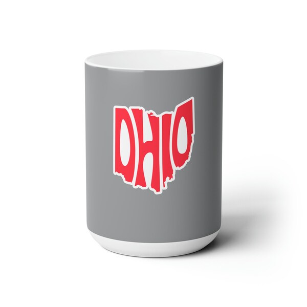 Ceramic Mug 15oz, mug ,ohio state, ohio mug, buckeye nation, buckeye, red black grey, OH, IO mug, coffee drinkers, brutus buckeye