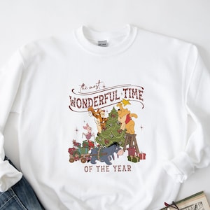Winnie The Pooh Christmas Tree Sweatshirt, The Most Wonderful Time Of The Year Winnie The Pooh Christmas Lights Sweatshirt, Pooh Sweatshirt