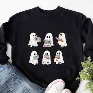 Reading Ghost Sweatshirt, Halloween Sweatshirt, Book Lover Sweatshirt, Halloween Gift For Librarian, Ghost Book Sweatshirt, Spooky Season