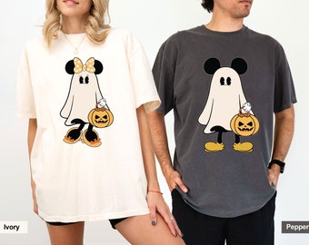 Comfort Colors® Retro Mickey Minnie Halloween Couple Shirts, Mickey Ghost Shirt, Minnie Ghost Shirt, Spooky Season Shirt, Disney Halloween