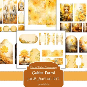 Verzauberter goldener Wald ADDON Junk Journal Kit Mixed Media Fantasy Fairy Garden Schmetterling Cottage Digitales Papier Scrapbook druckbare Seite