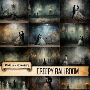 Creepy Ballroom Junk Journal Kit Halloween Dark Goth Gothic Spooky Collage Sheet Vintage Scrapbooking Card Mixed Media Art Pages Download