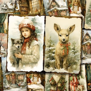Kit de carnet de Noël vintage imprimable Pages d'hiver carte de journalisation papier Journal de Noël indésirable feuille de collage numérique éphémère