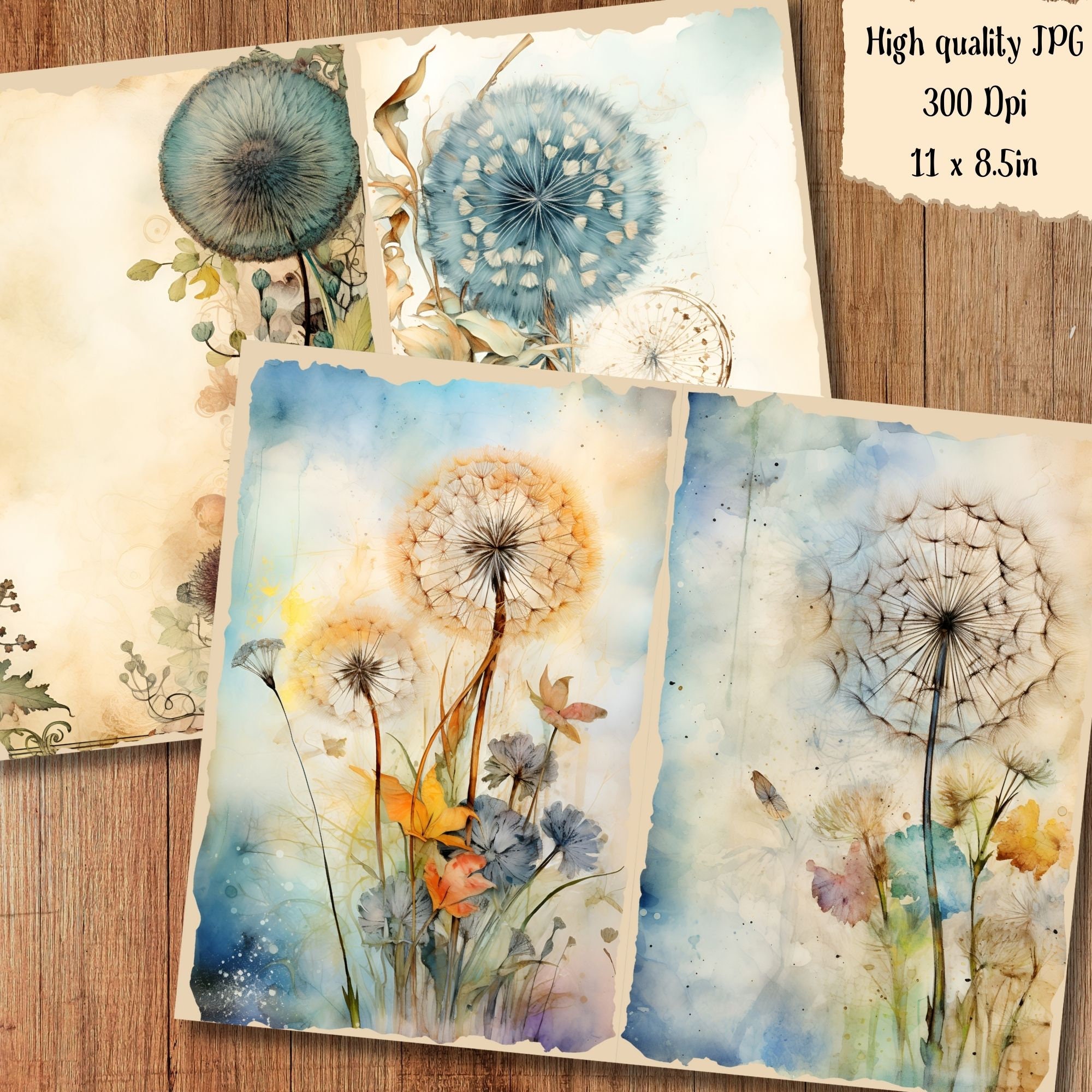 Shabby Flower Junk Journal Pages Dandelion Wildflower Journaling Paper ...