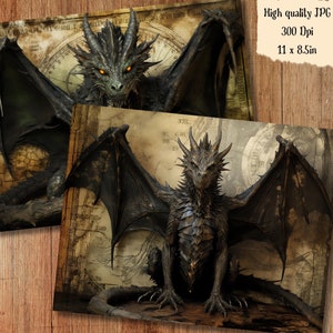 Black Dragon Sheet Paper Junk Journal Kit Dark Dragon Scrapbook Paper ...