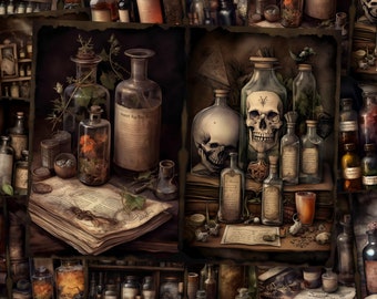 Apothecary Dark Witchcraft Junkjournal Kit Pages Potion Dark Witch Junkjournal Vintage Witchy Magic Spell Junk Journal Kit Printable Sheet