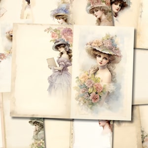 Vintage Romantic Floral Junk Journal Pages Shabby Flower Journaling Paper Junkjournal Digi Kit Supplies Printable Collage Scrapbooking Sheet