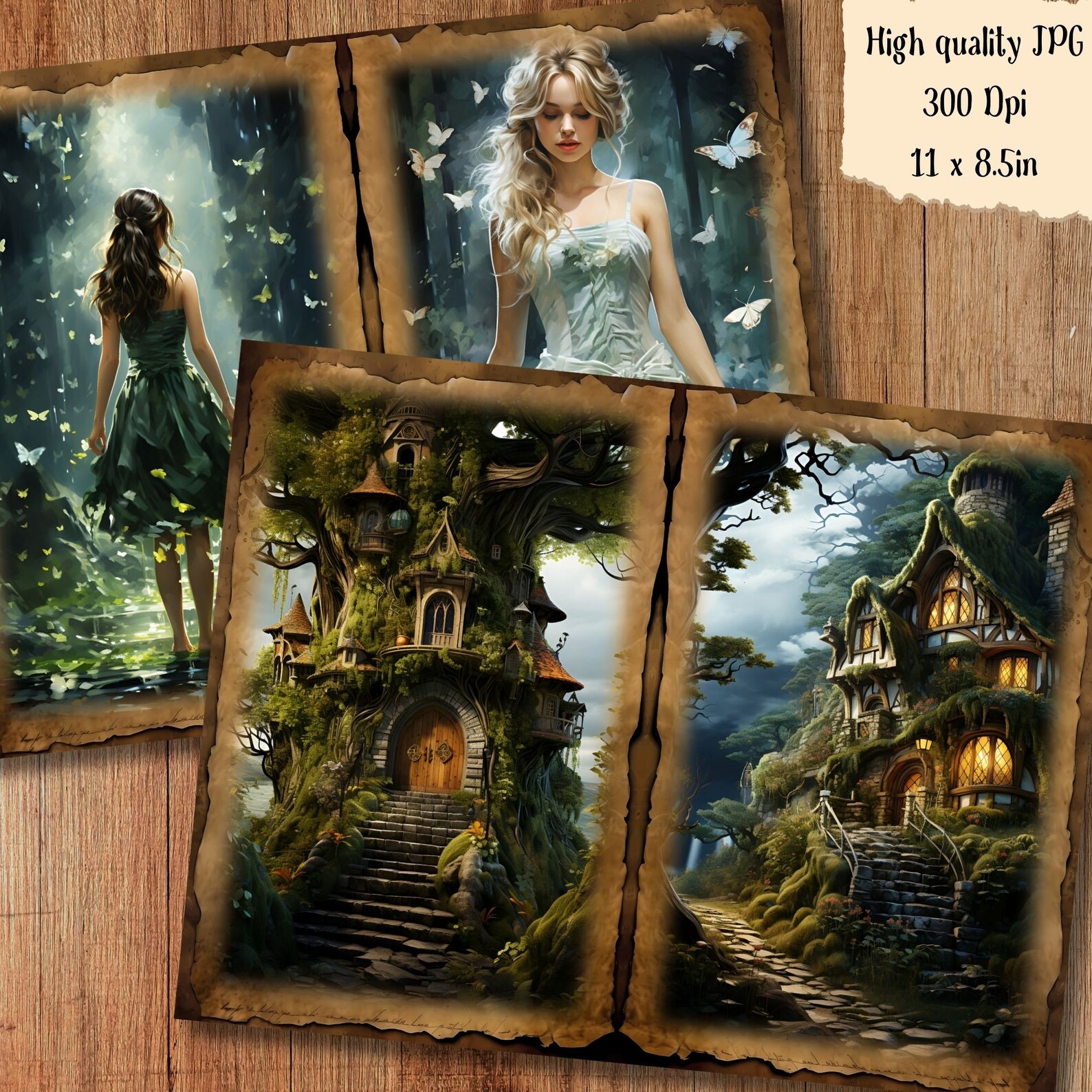 Enchanted Forest Fairytale Watercolor Junk Journal Pages Fantasy ...