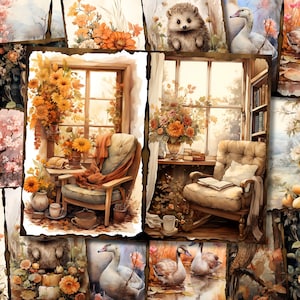 Autumn Fall Junk Journal Kit Digital Printable Junk Journal Country Western Farm Woodland Cottage Animal Pumpkin Collage Sheet Paper Pages