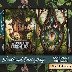 Kit de journal indésirable de la forêt magique, pages de journal naturaliste imprimables, collection de spécimens vintage, kit digi botanique fantastique, thème de la forêt