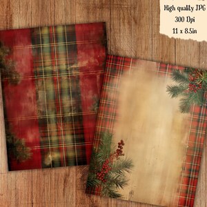 Vintage Christmas Holiday Plaid Faded Collage Sheet Rustic Floral ...