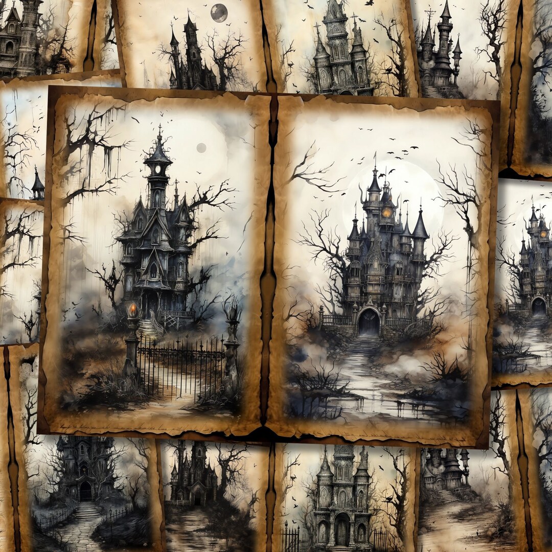 Haunted Manor Junk Journal Pages Dark Witch Creepy Mansion Junkjournal ...