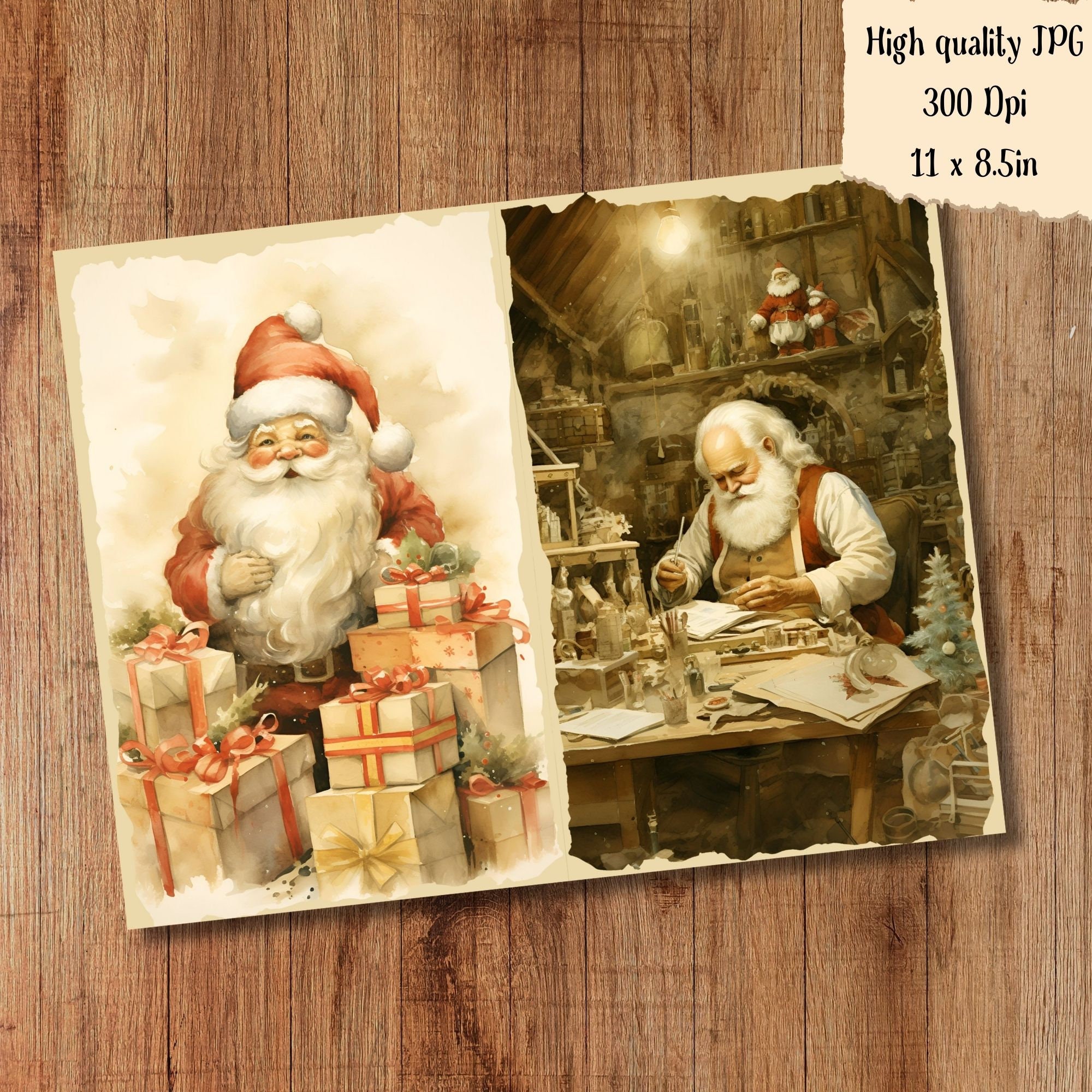 Santa Claus Christmas Junk Journal Kit Printable Winter Pages Card ...