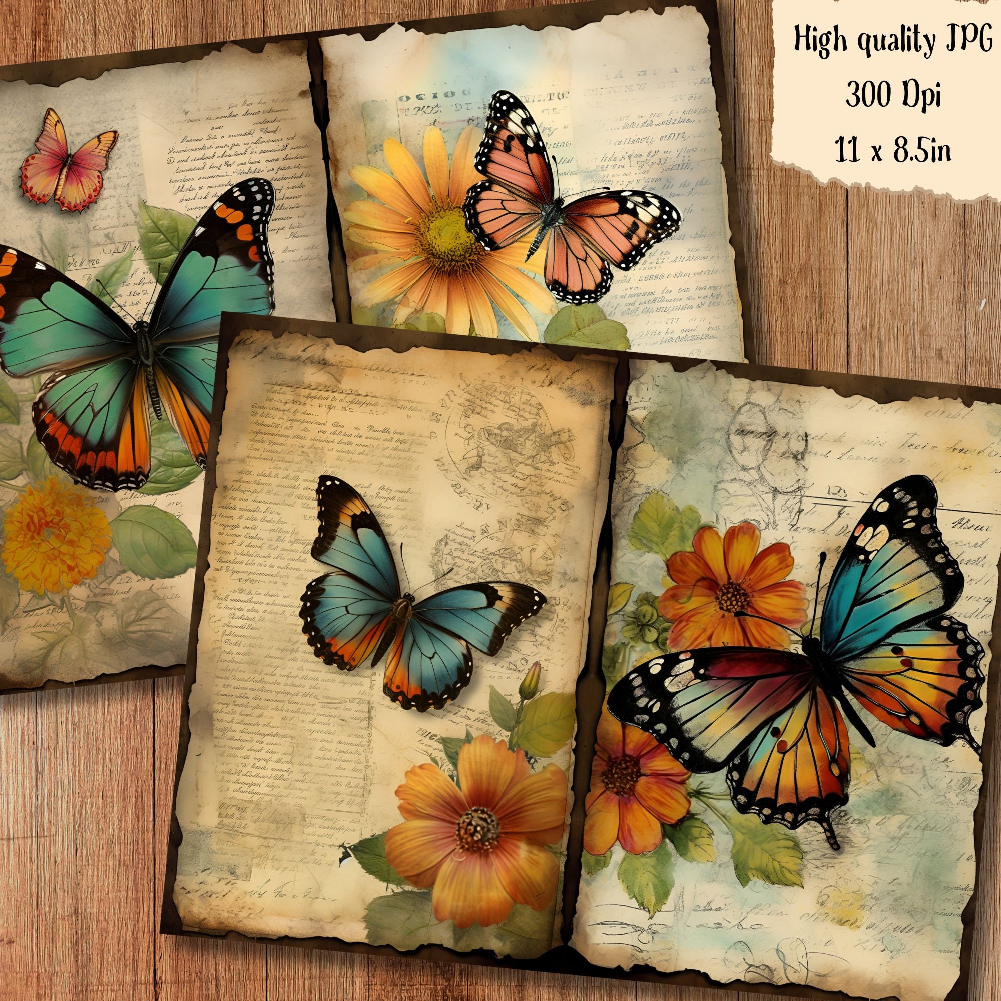 Butterfly Floral Watercolor Junk Journal Pages Flower Journaling Paper ...