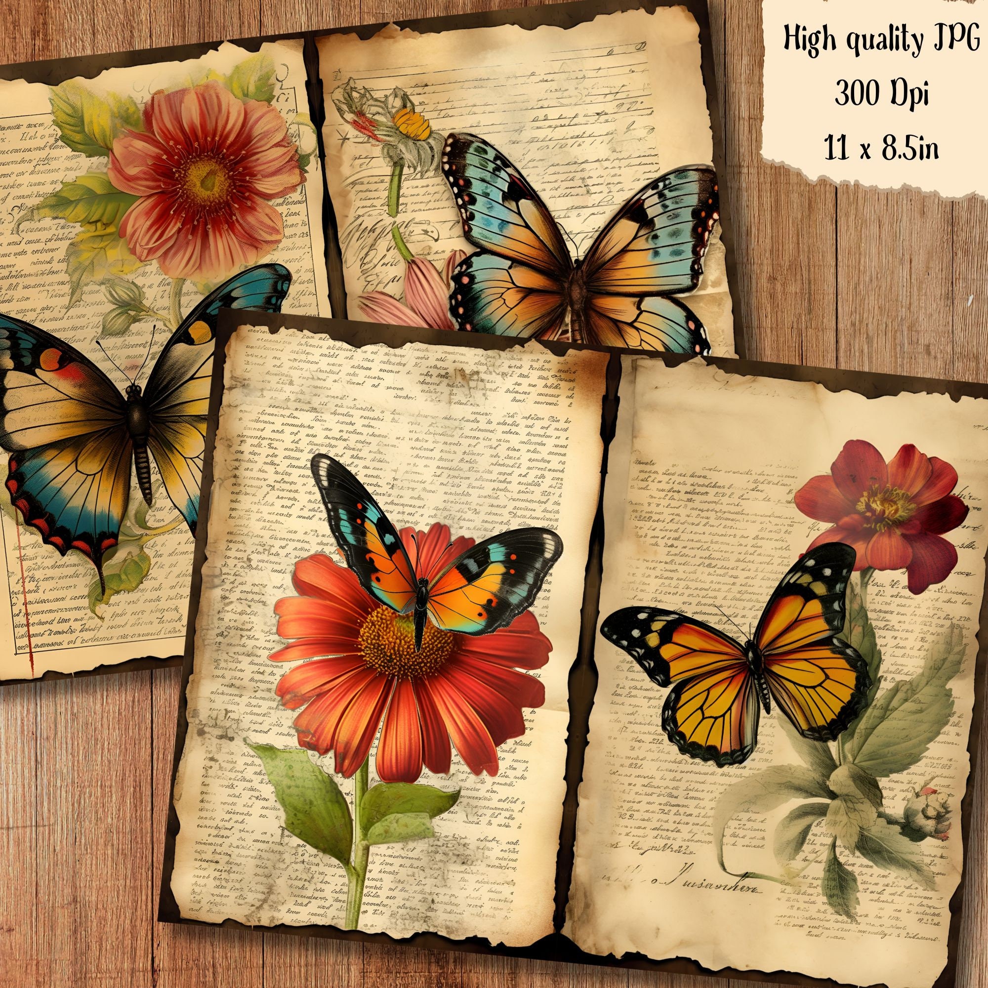 Butterfly Floral Watercolor Junk Journal Pages Flower Journaling Paper ...