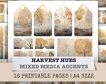 Harvest Hues Fall Ephemera Junk Journal Kit Landscape Collage Sheet Paper Mixed Media Art Scrapbooking Pages Autumn Leaves Digital Download