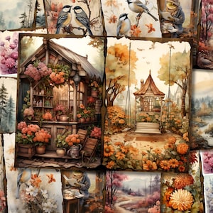 Autumn Fall Junk Journal Kit Digital Printable Junk Journal Country Western Farm Woodland Cottage Animal Pumpkin Collage Sheet Paper Pages